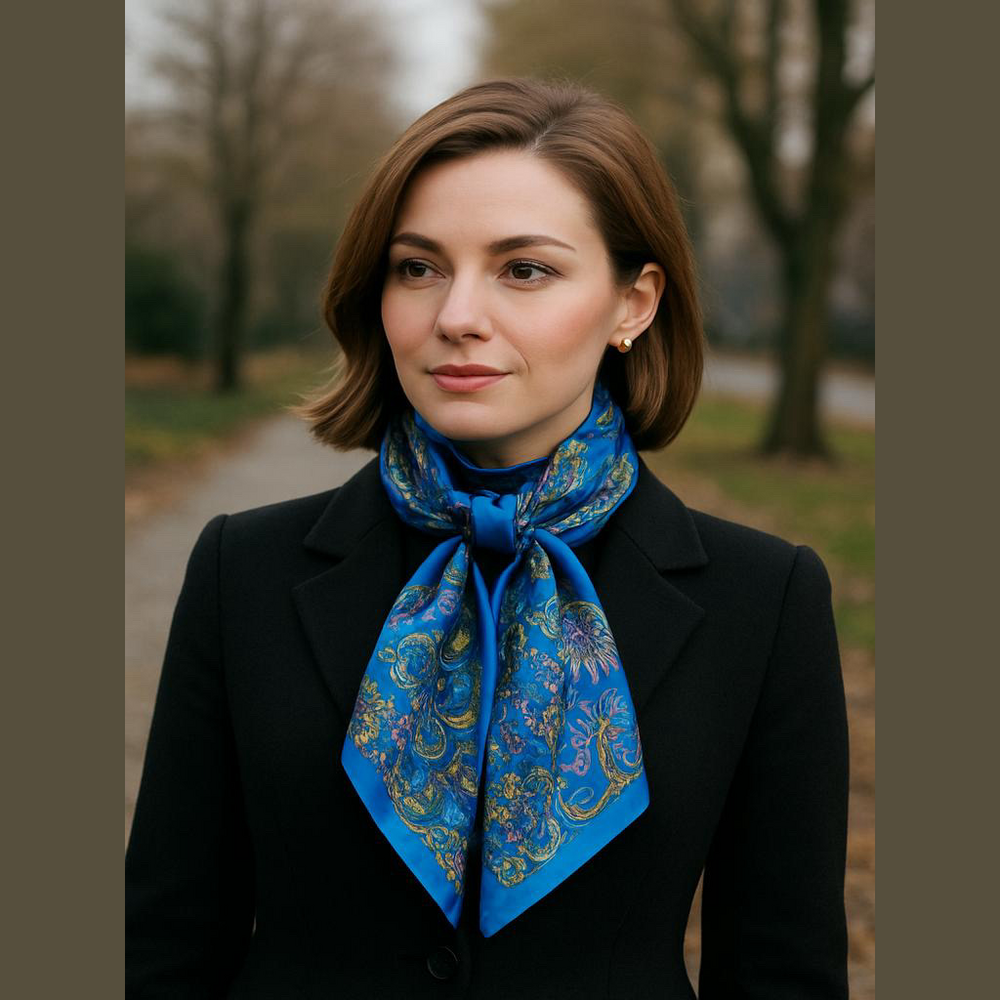 Tabi blue Stunning Paisley and Floral pattern,100% polyester fine and soft Scarf